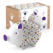 tilly pig rainbow hearts print piggy bank