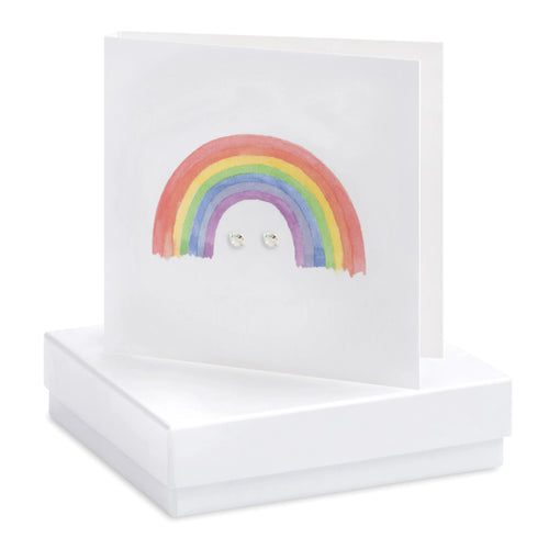 rainbow card with silver crystal earrings