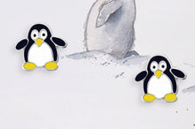silver penguin earrings
