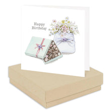 Happy Birthday Chocolate Box & Flowers With Crystal Earrings