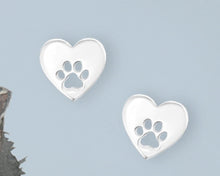 Happy Birthday Dog - Sterling Silver Paw Heart Earrings