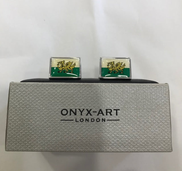 welsh flag with gold dragon cufflinks