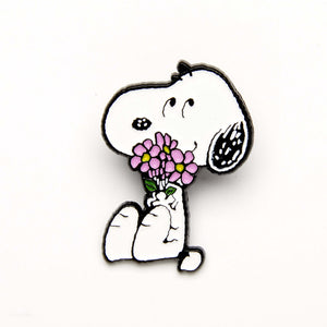 snoopy flowers pin badge