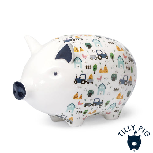 tilly pig farmyard print piggy bank