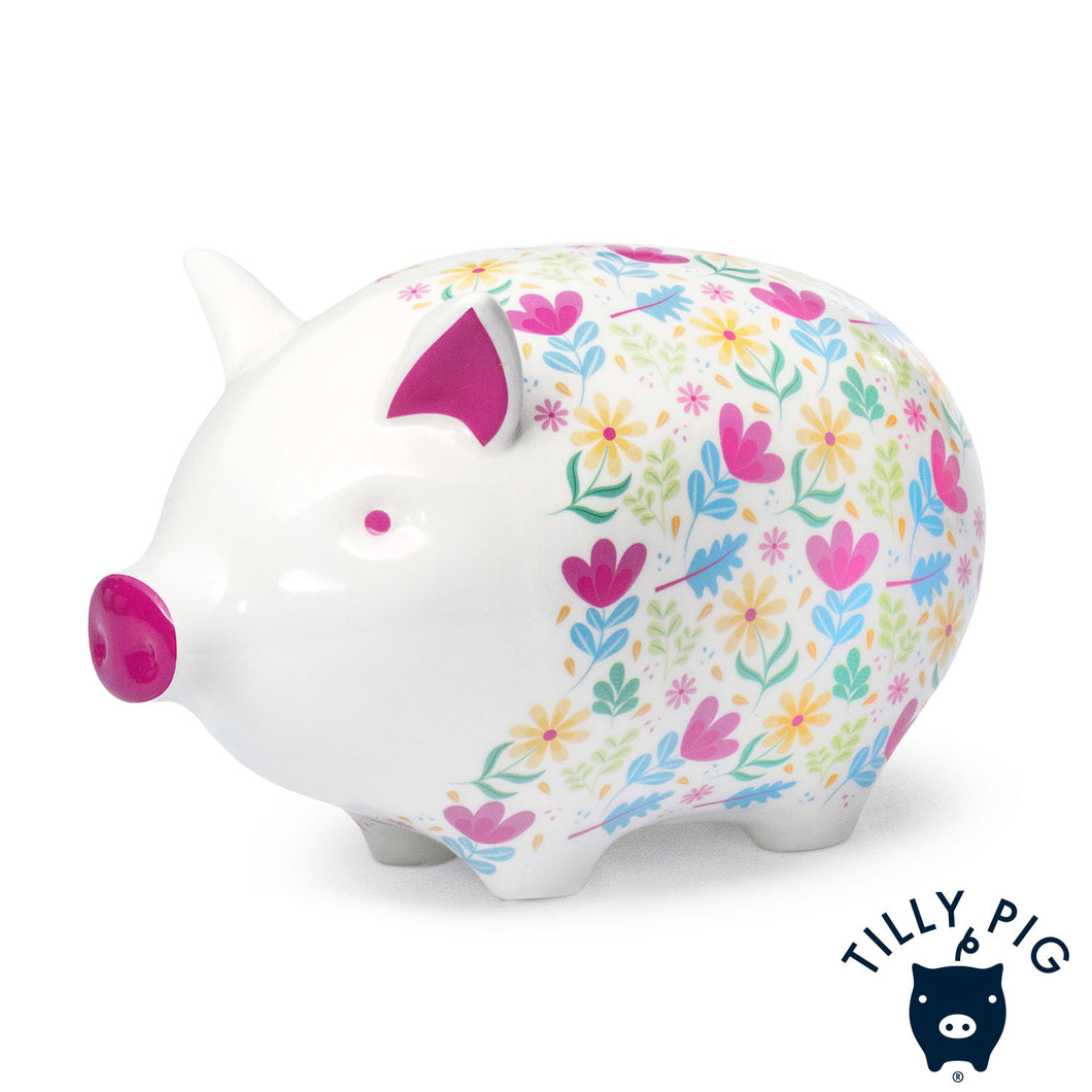 tilly pig flower print piggy bank