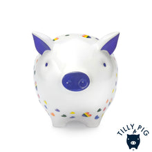 tilly pig rainbow hearts print piggy bank