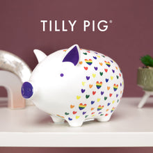 tilly pig rainbow hearts print piggy bank