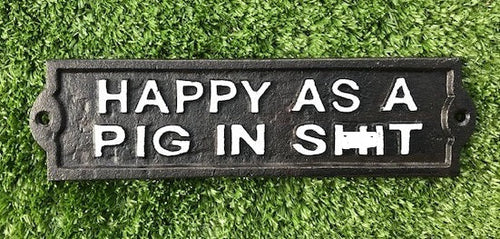 cast iron wall sign happy as a pig in ....
