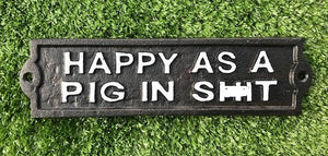 cast iron wall sign happy as a pig in ....