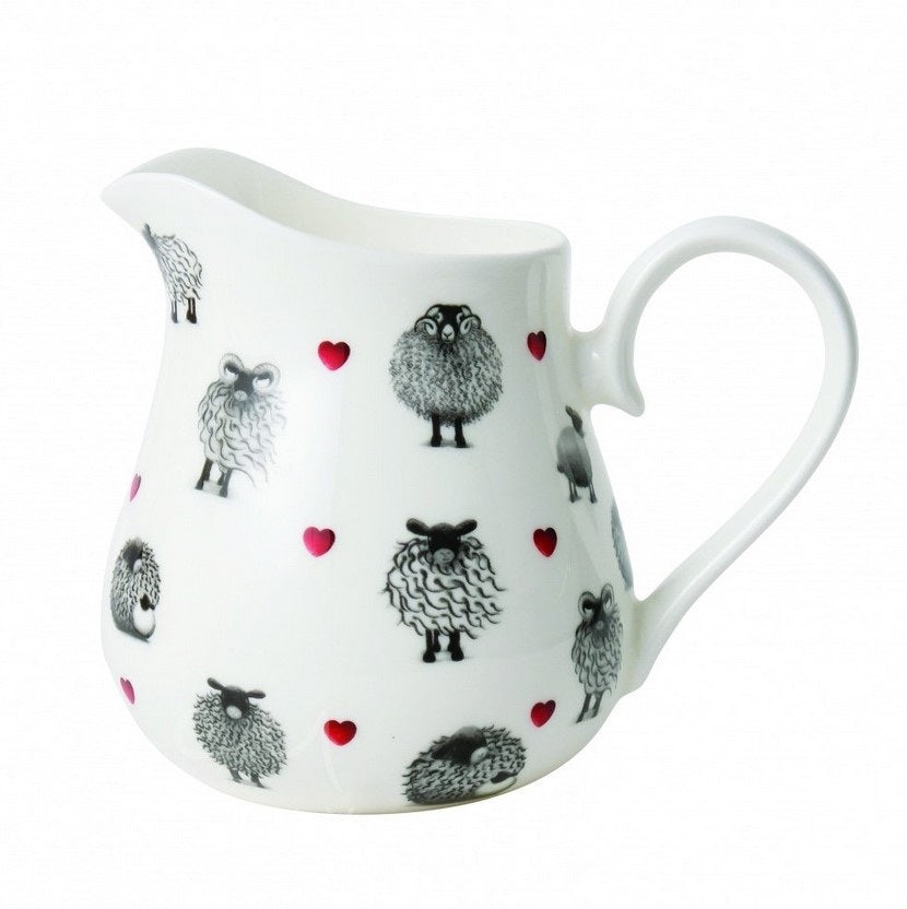 lucy pittaway large black and white sheep with hearts jug