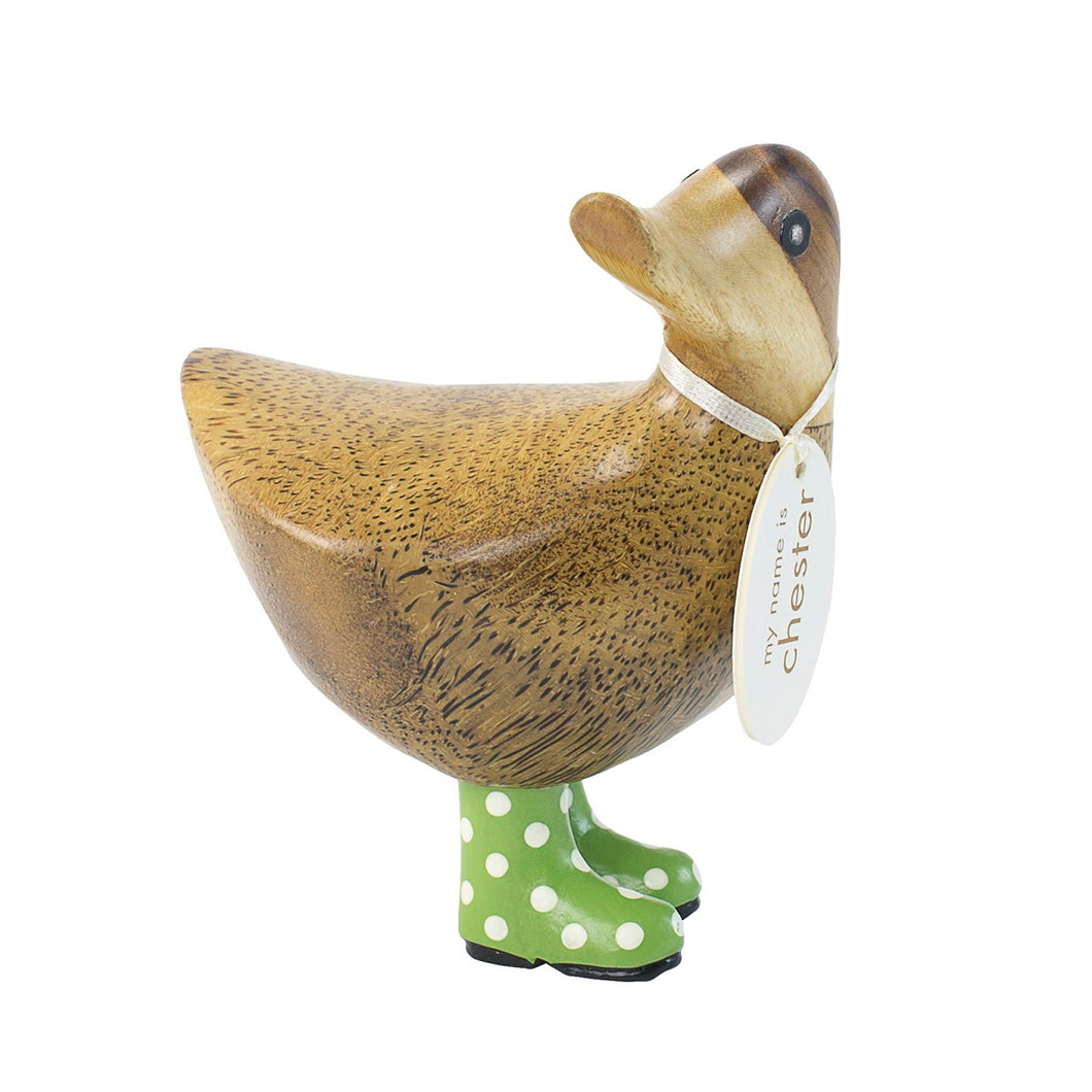 dcuk ducky with green white spot wellies