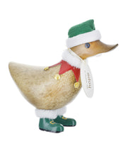 dcuk duckling wearing green elf hat and boots