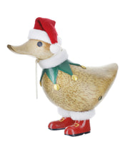 dcuk duckling wearing red elf hat and boots