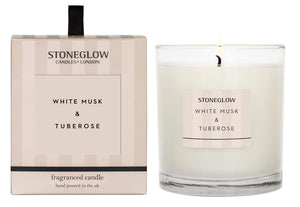stoneglow white musk and tuberose candle